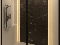 Ducha con pared negra y luz LED